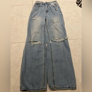 Edikted Blue High-rise Ripped Jeans